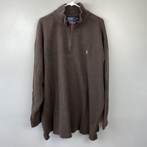Polo Ralph Lauren Pullover Sweater Mens 4XL Brown Quarter Zip Big Pony Cotton
